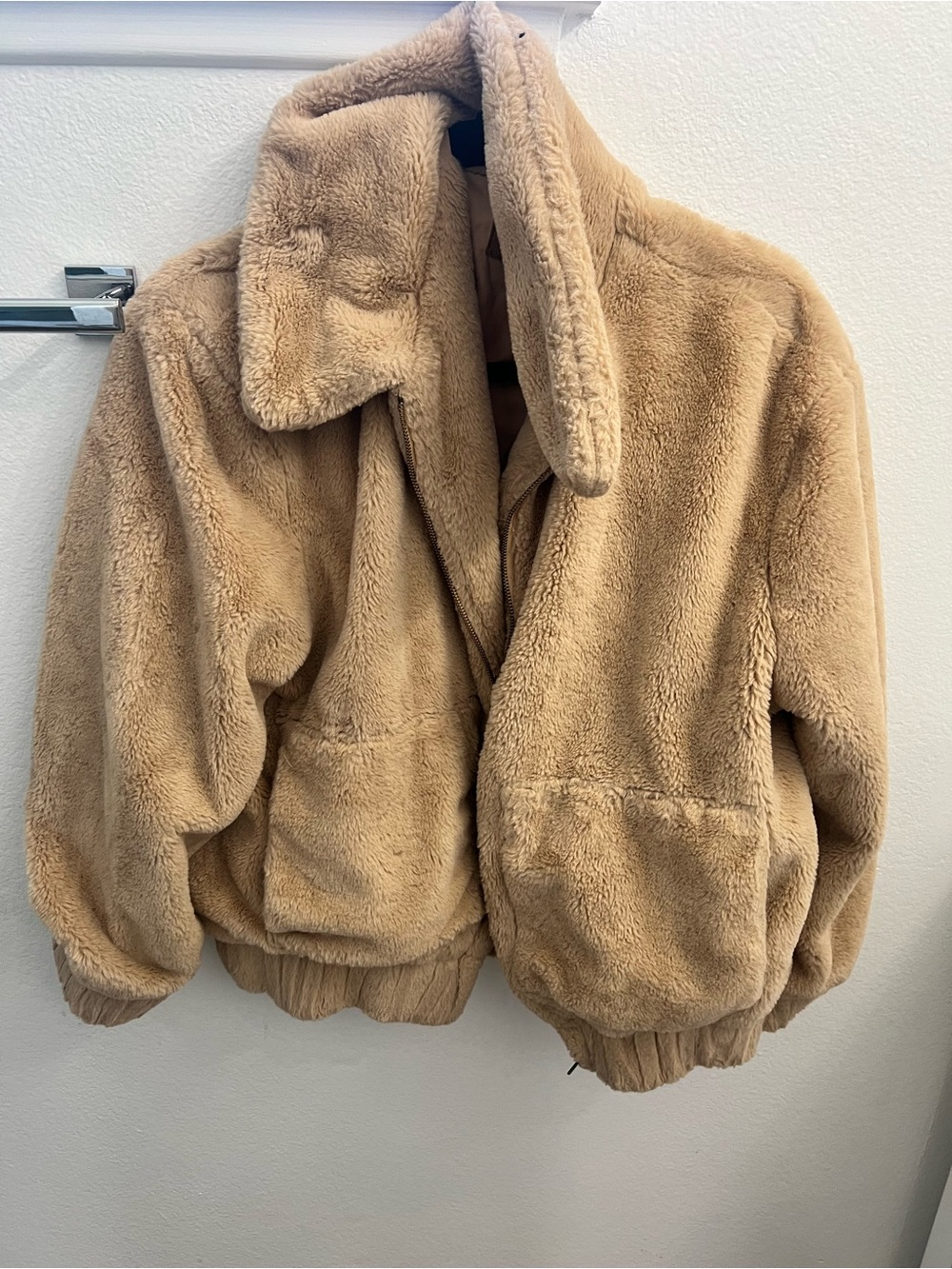 Oversized Crescent Plush Faux Fur Jacket